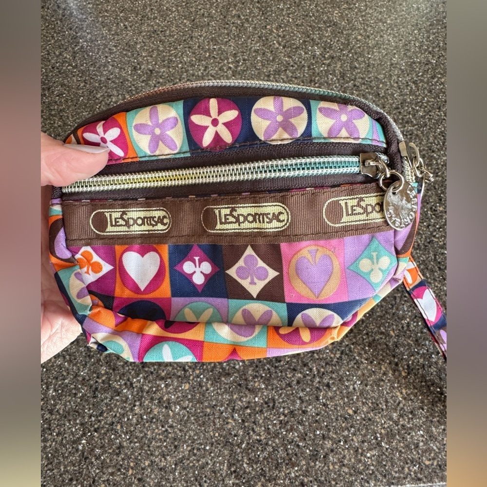 LeSportsac Double Zip Wristlet Coin Pouch – Colorful Floral & Card Print